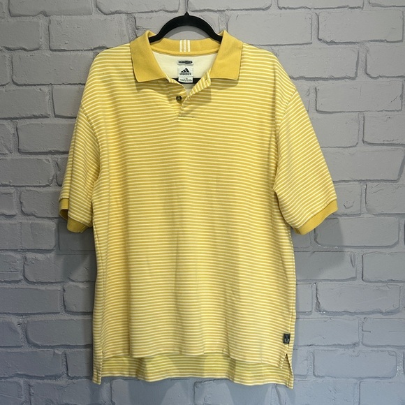 Adidas Men's Polo Shirt in Yellow and White Stripes size L - Picture 1 of 8